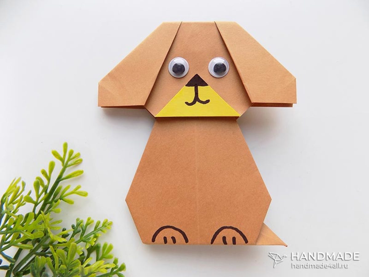 Оригами для детей - живая собачка с выдвигающимся языком из бумаги.
